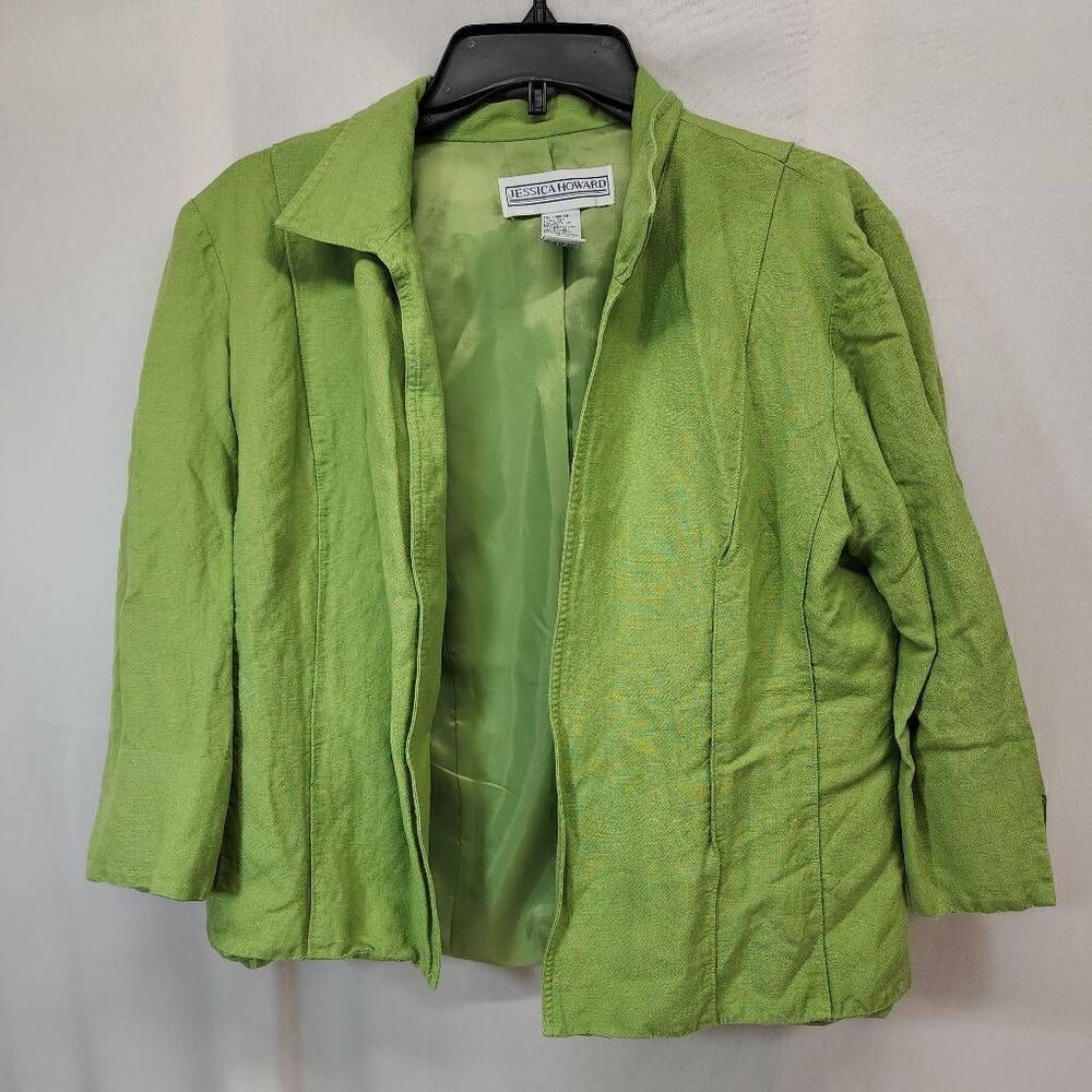 Jessica Howard Vintage Size 12 Linen Blend Green Cardigan Lightweight Blazer